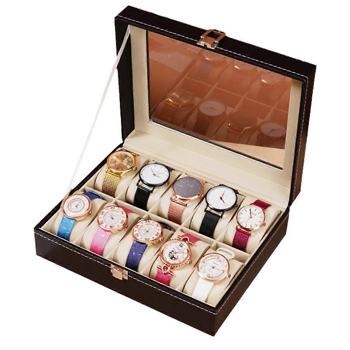 Leather Watch Box Watch Storage Box Watch Display Box Home Decoration Display Box Exquisite and Simple Gift Box 10 Grid