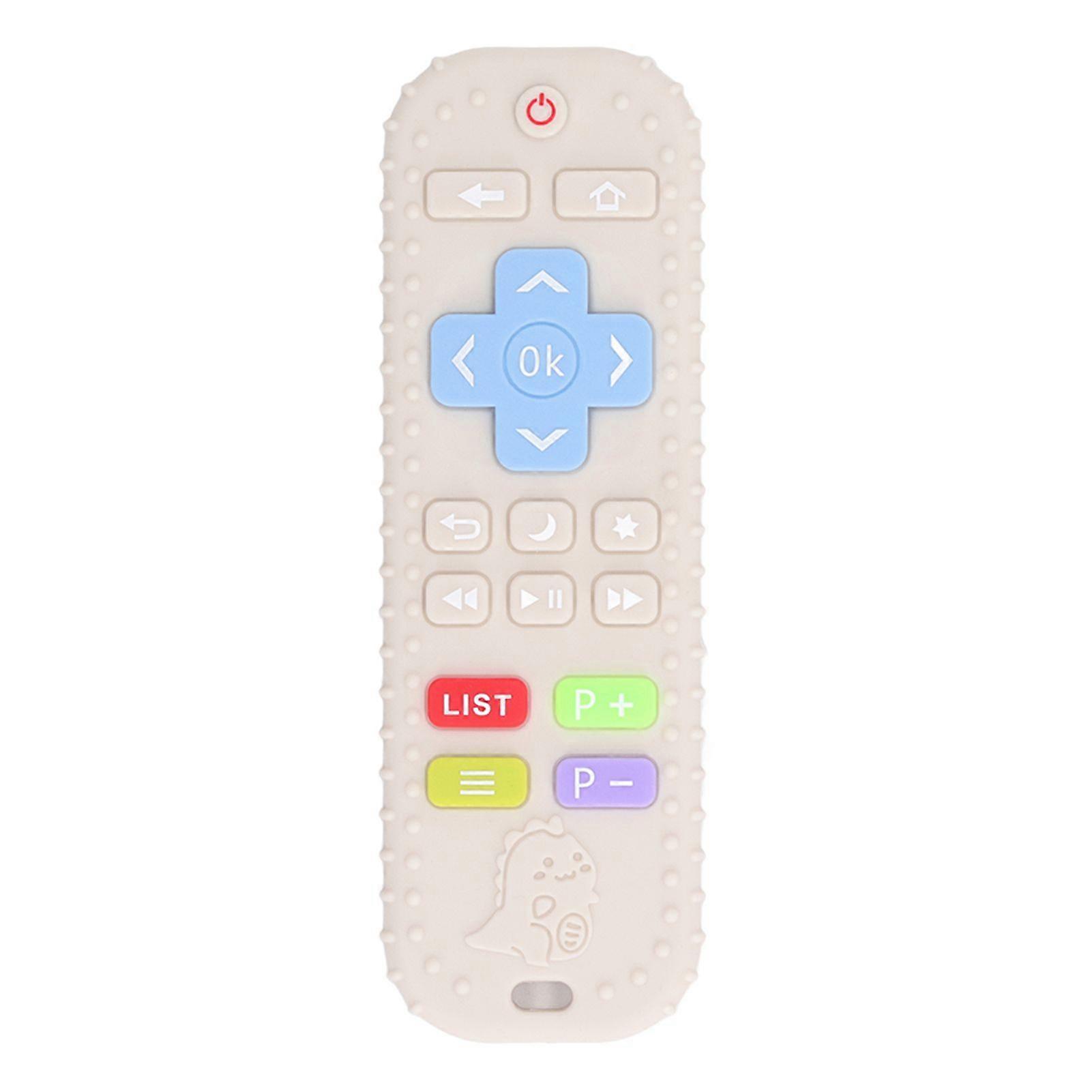 Baby Cartoon Remote Teether Toy Remote Control Shape Number Silicone Chew Sensory Toys for Todder Infant Beige