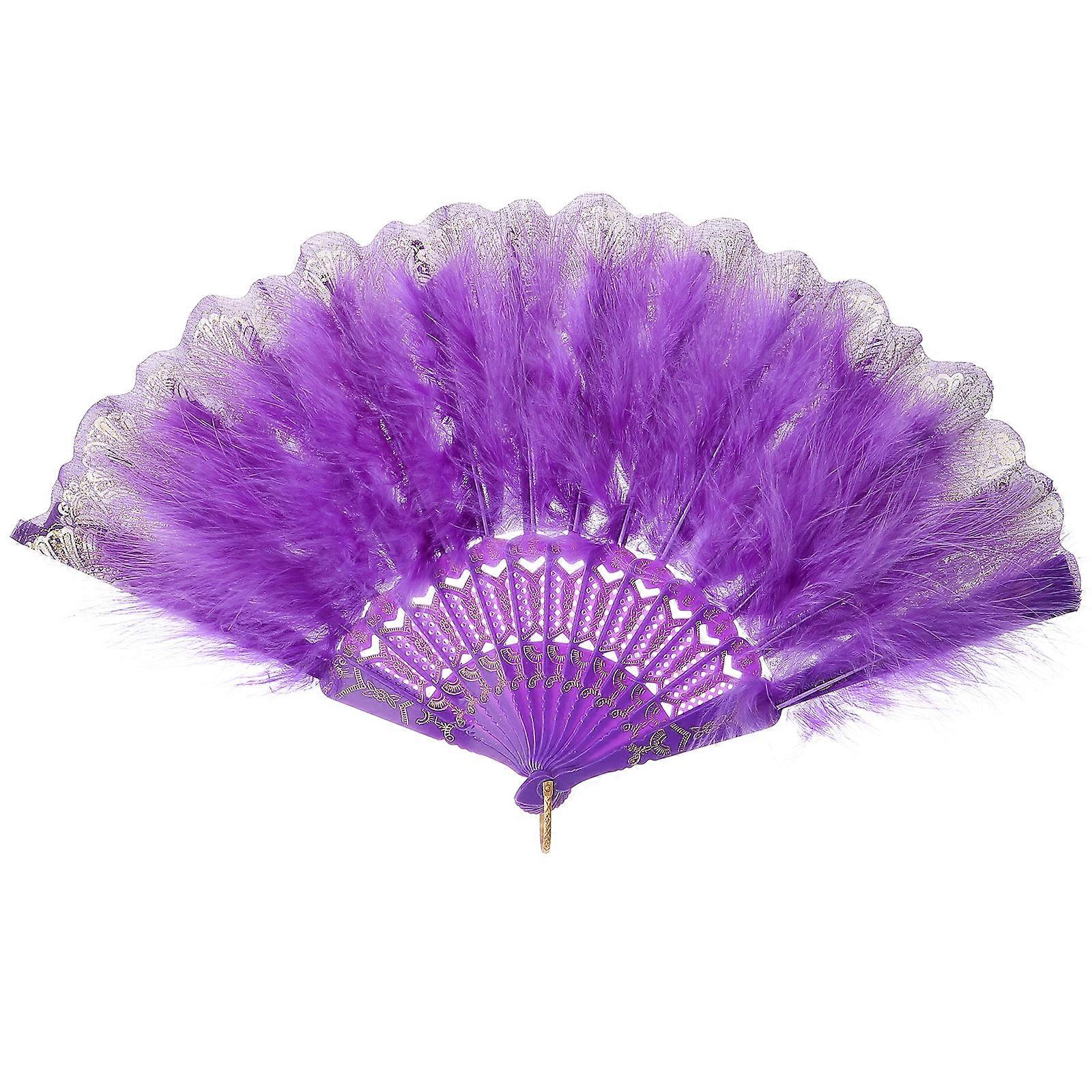 Dance Performance Folding Fan Purple for Handheld Use 4Pcs Plume Fan