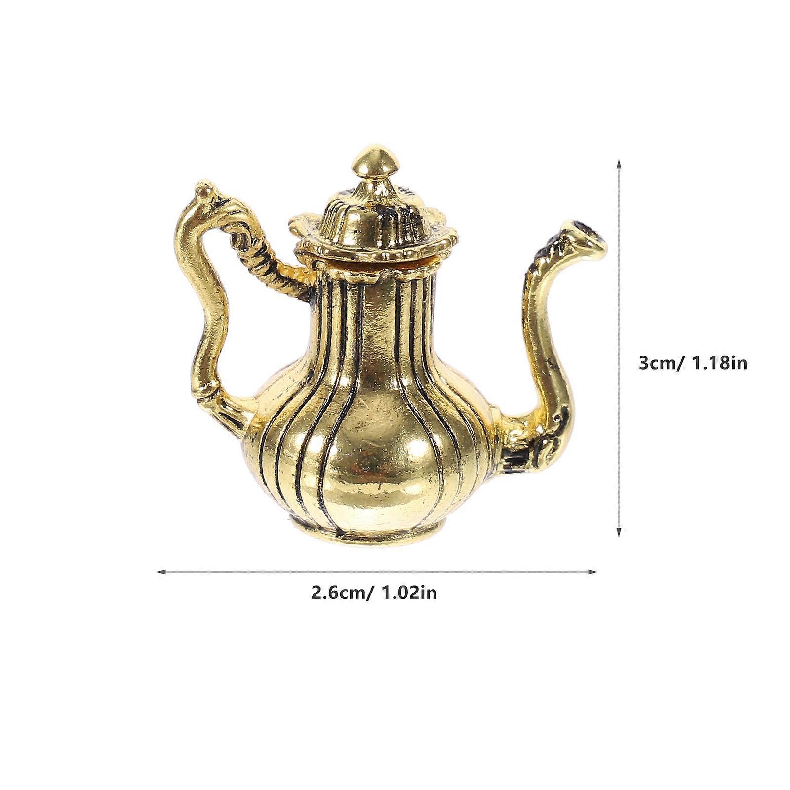 Mini Teapot Set Doll House Accessories for Pretend Play 3Sets Golden Metal