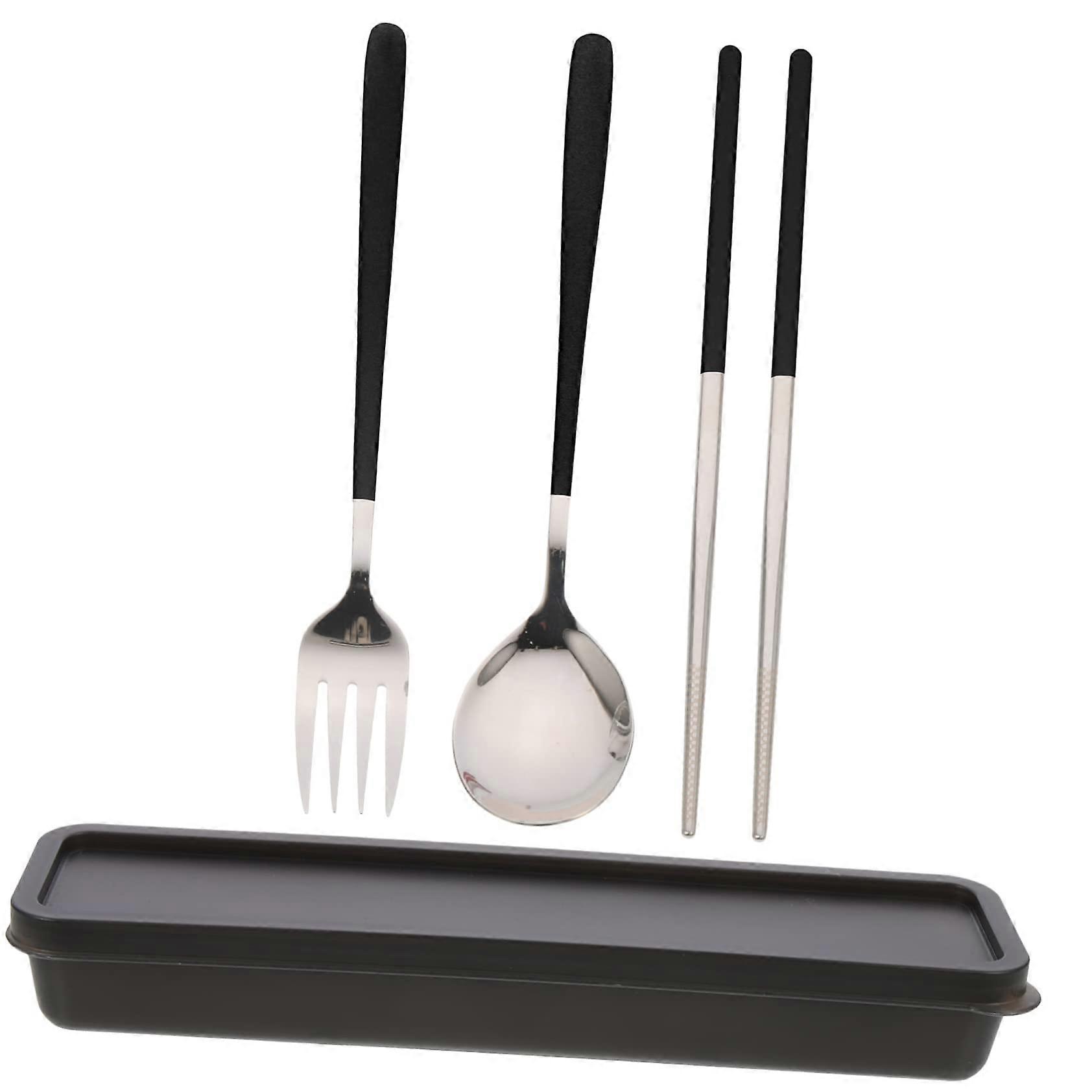 Portable Stainless Steel Utensils Set For Lunch Box 3Piece Chopsticks Spoon Fork With Storage Bag Travel Silverware For Camping