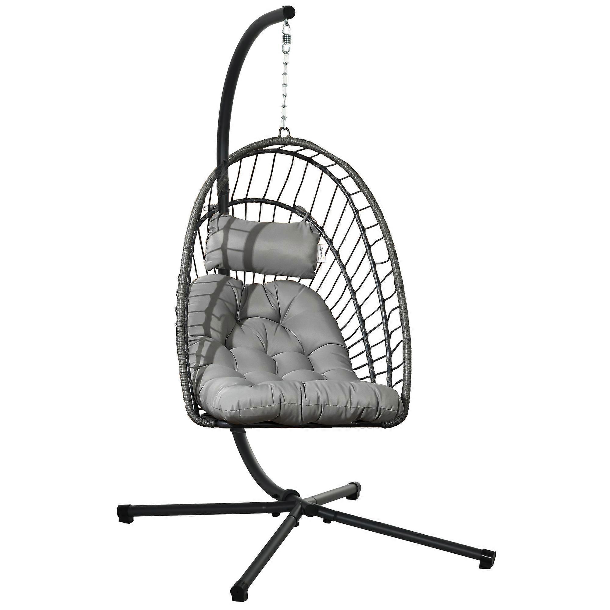 Outsunny Rattan Hanging Chair 194 cm Foldable Swing Basket with Frame and