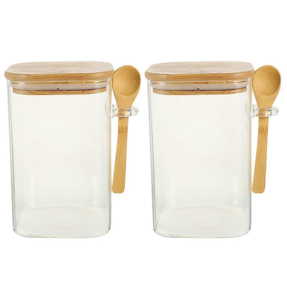 Glass Storage Jar Airtight Coffee Bean Pots with Spoons 2Sets