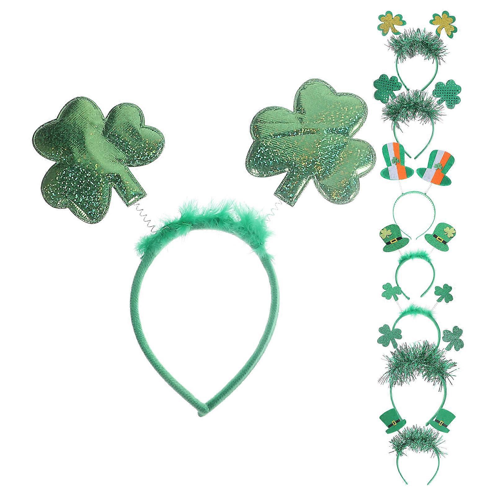 Green Shamrock Headband for St Patrick Party Decoration 8Pcs Set