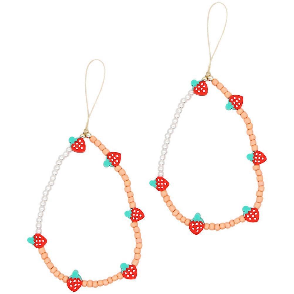 Creative Strawberry Beads Phone Chain for Phone Decor Set of 4 Red