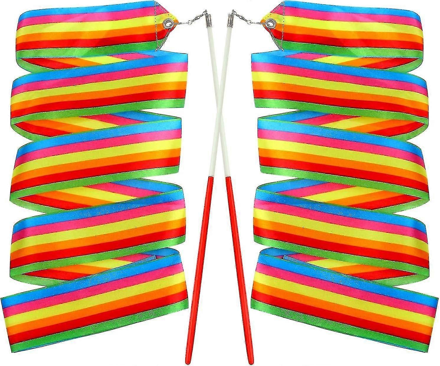 ダンスリボンレインボー2pcsストリーマー新体操リボンバトントワリングワンドキッズアーティスティックダンス