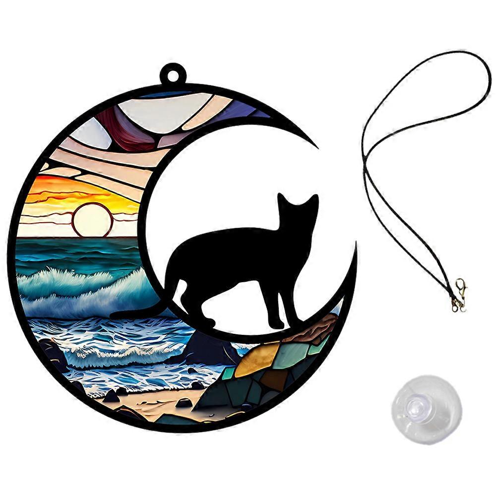 Decorative Acrylic Moon Cat Wall Pendant for Home 1Set