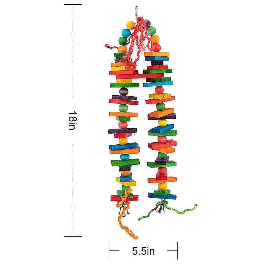 Hanging Parrot Rope Toys Wood Block Chewing Toy Colorful for Birds