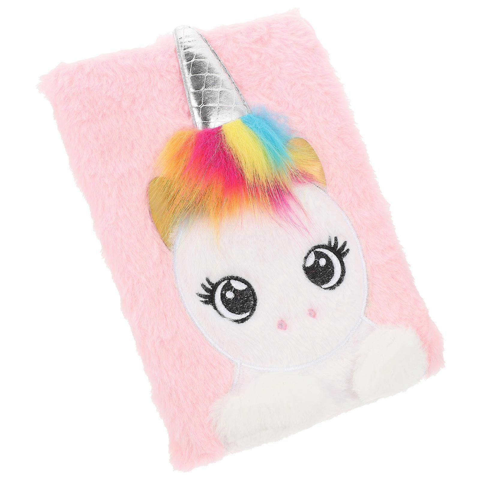 Fluffy Plush Girl Notebook for Daily Use 4Pcs Pink Unicorn Cover