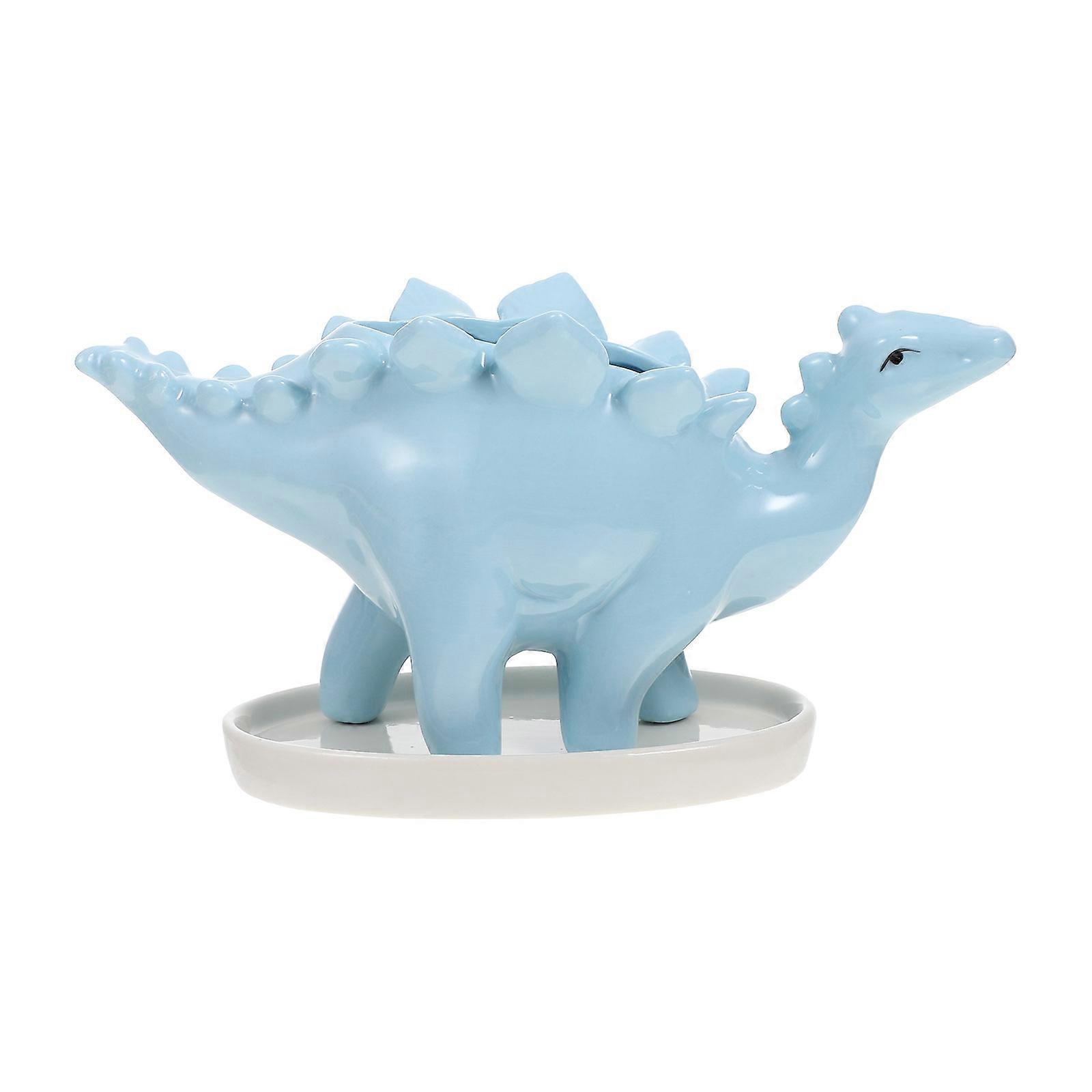Home Use Dinosaur Ceramic Flower Pot Sky-Blue 4Pcs Creative Holders
