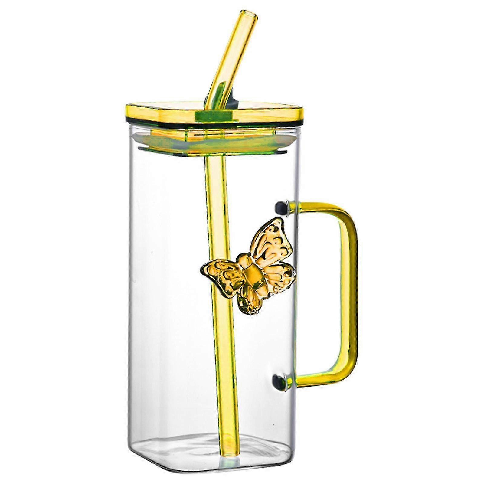 Square Glass Tumbler With Handle Double-Wall Glass Straw Cup Stylish Two-Way Straw Tumbler Elegant Handle Glassware Set PUW0643 2025