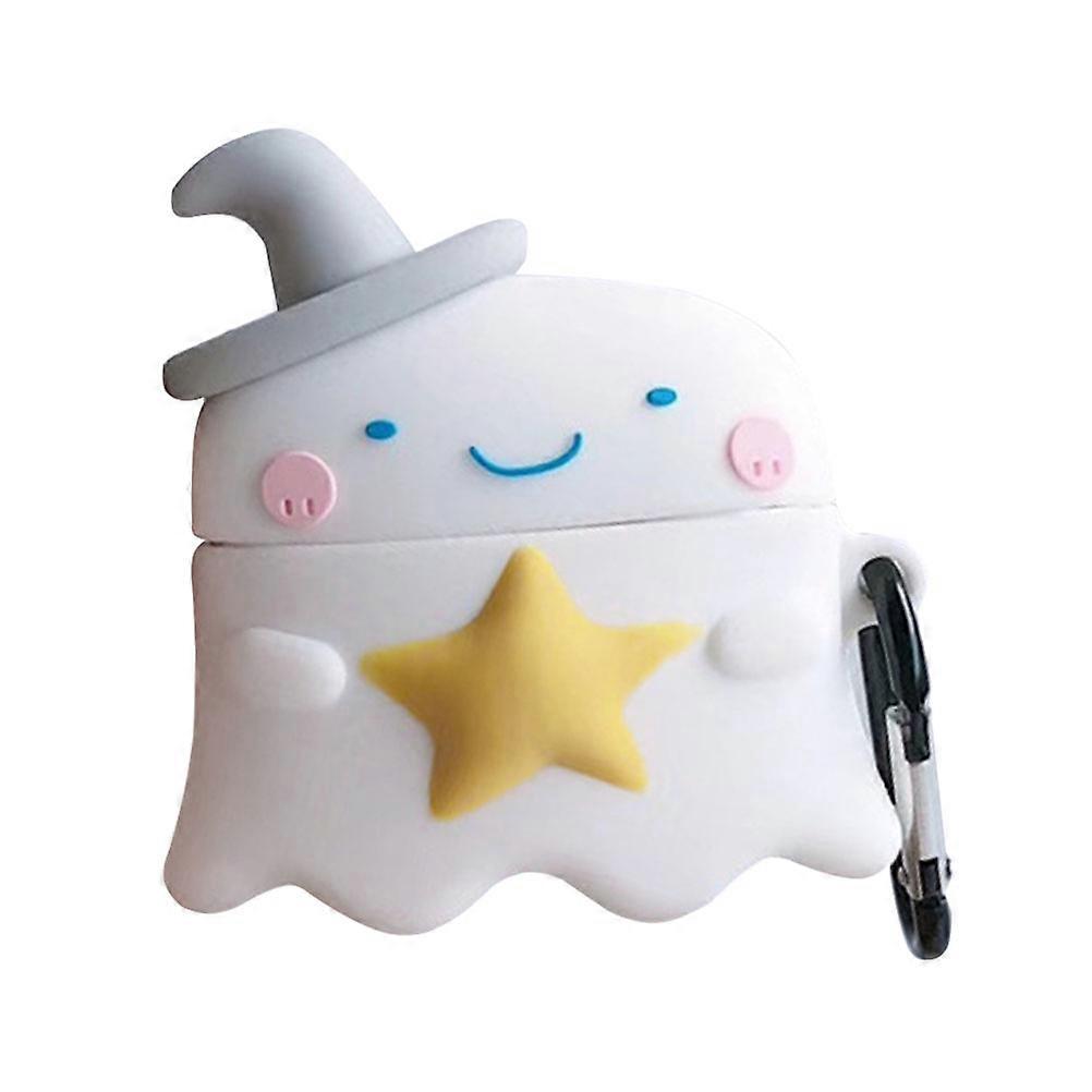 Earphone Case Cartoon Ghost Shape Protective Cover 2 Pieces White