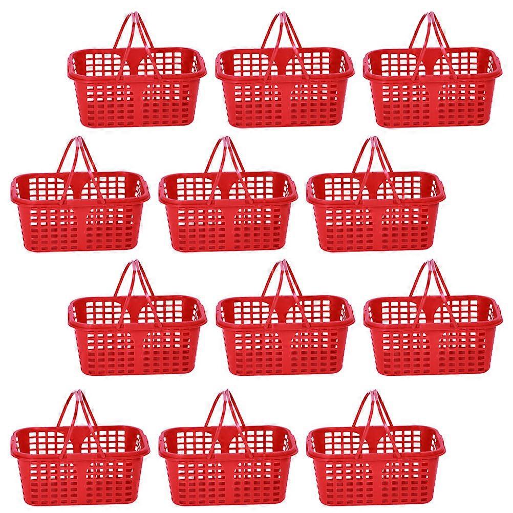 Fruit Vegetable Storage Basket Red Plastic Rectangular Shape with Portable Handles 20Set