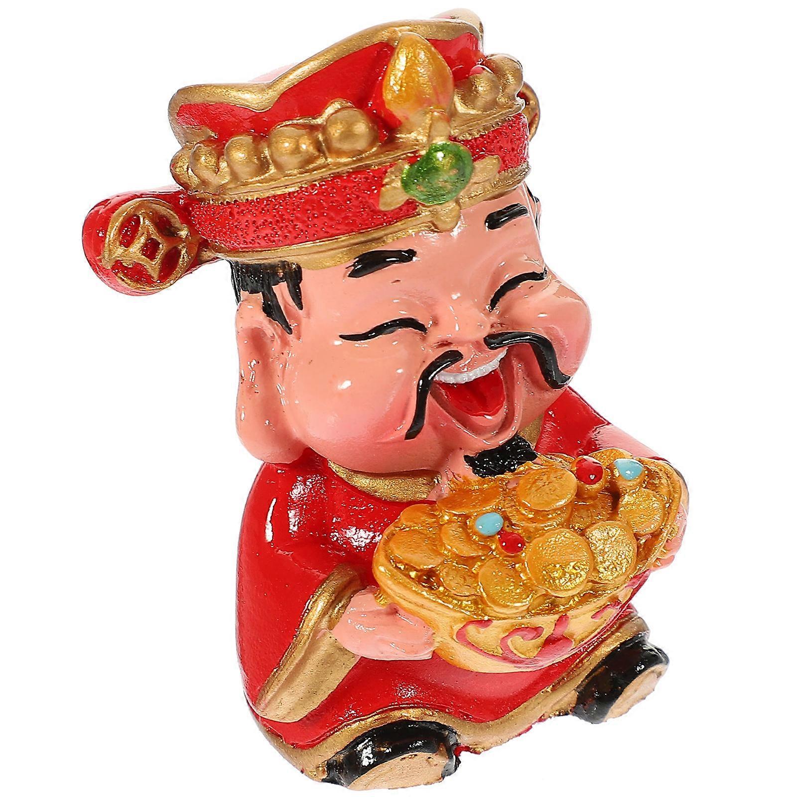 5Pcs God Of Wealth Statue Chinese Style Decoration For New Year Celebration Featuring Red Color And Compact Design For Good Luck And Wealth