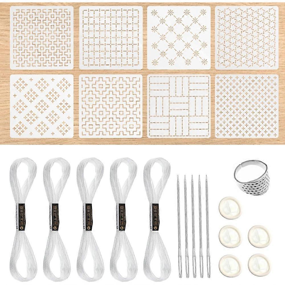 24Pcs Plastic Sashiko-Stencil Kit 4.7 X 4.7Inch Geometric Pattern Template Drawing Line Embroidery Pattern for Beginners