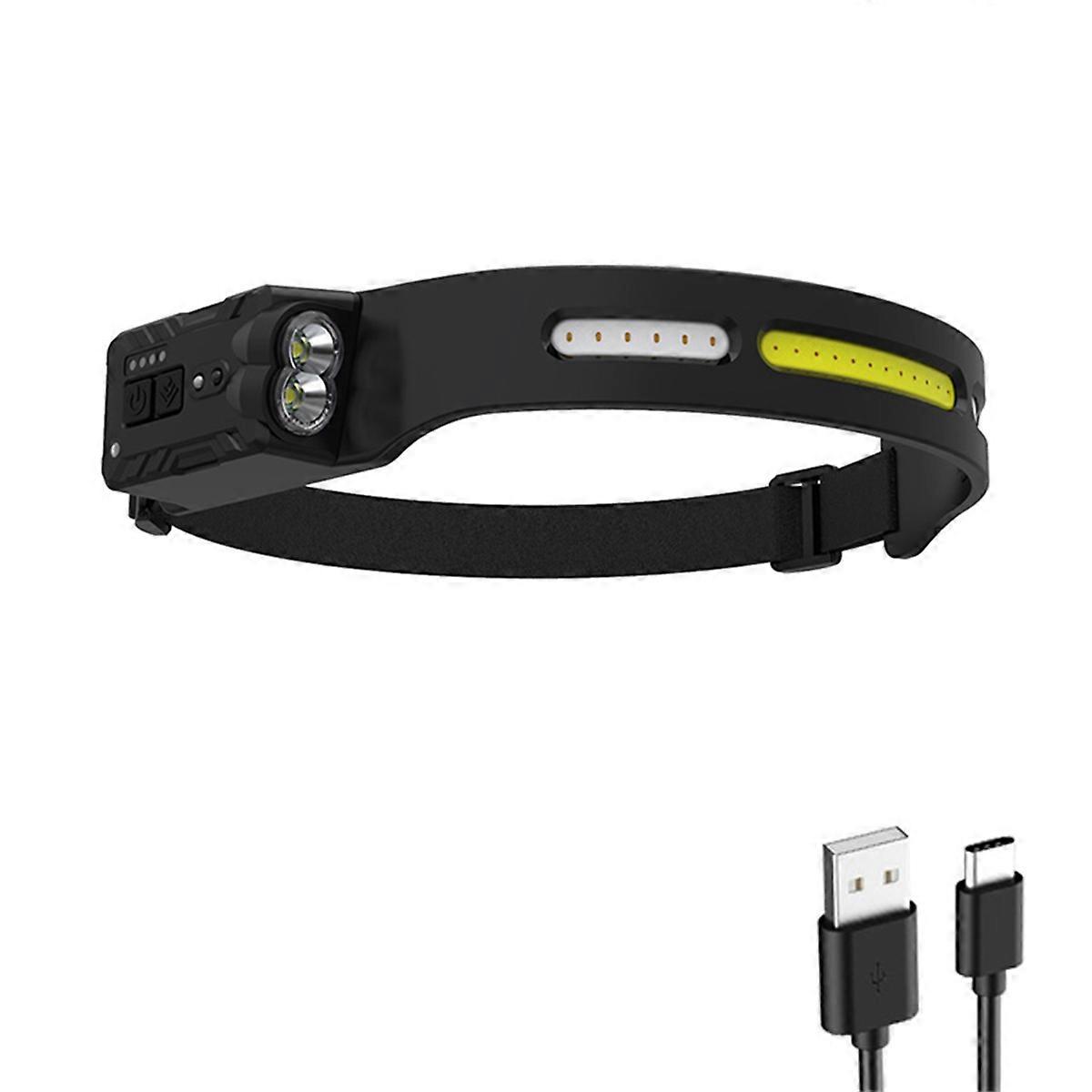 Headlamp Rechargeable Weatherproof Headband Work Light Headlight 2Led