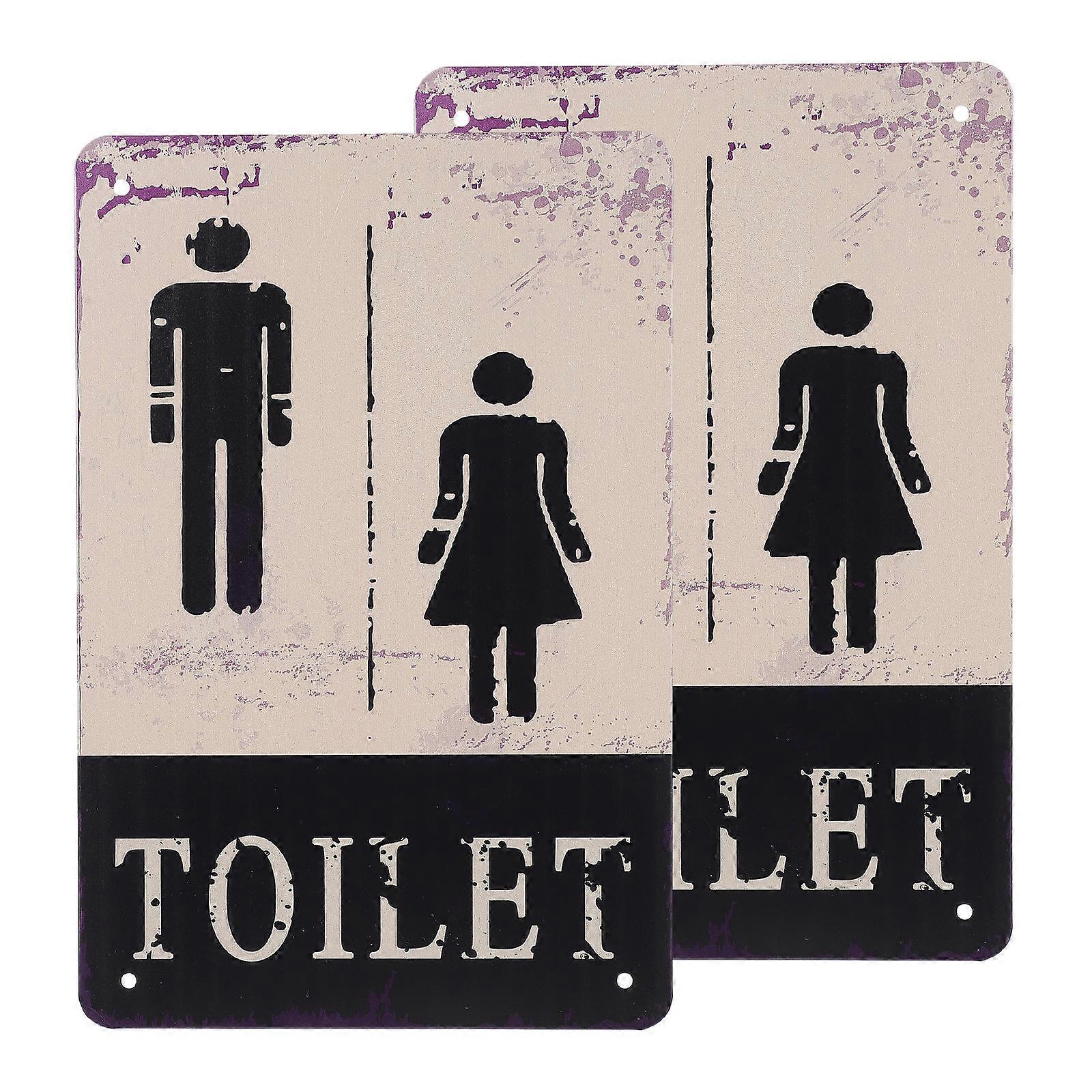 Assorted Color Retro Metal Restroom Sign for Toilet Identification 2Pcs