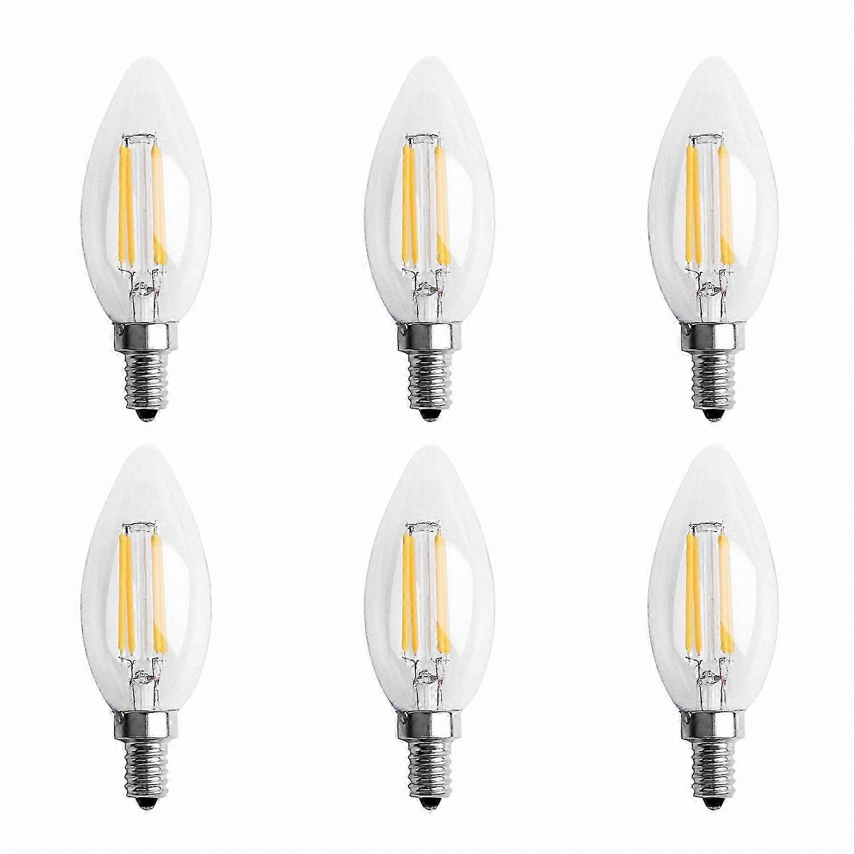 Dimmable C35 E12 4W COB LED Candle Flame Bulb, 6-Pack, 10 x 3.5cm Size