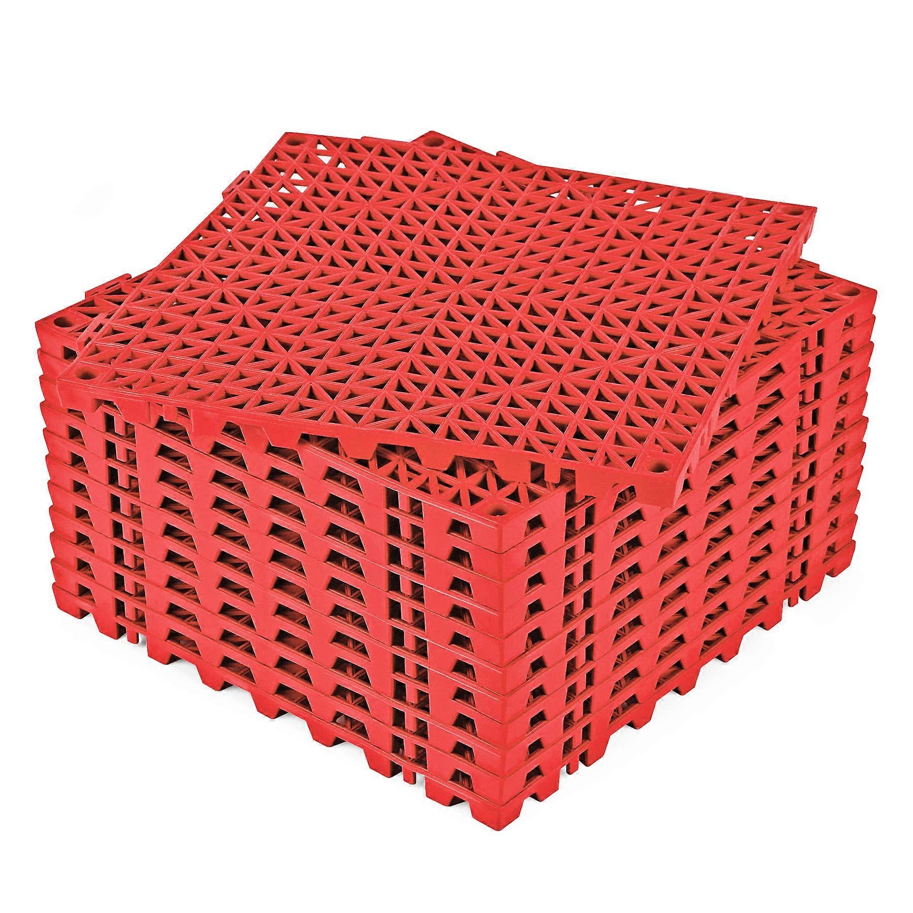 Modular Interlocking Cushion 12 Pcs 11.8 x 11.8 In Interlocking Rubber Floor Mats, Drain Holes, NonSlip, Red