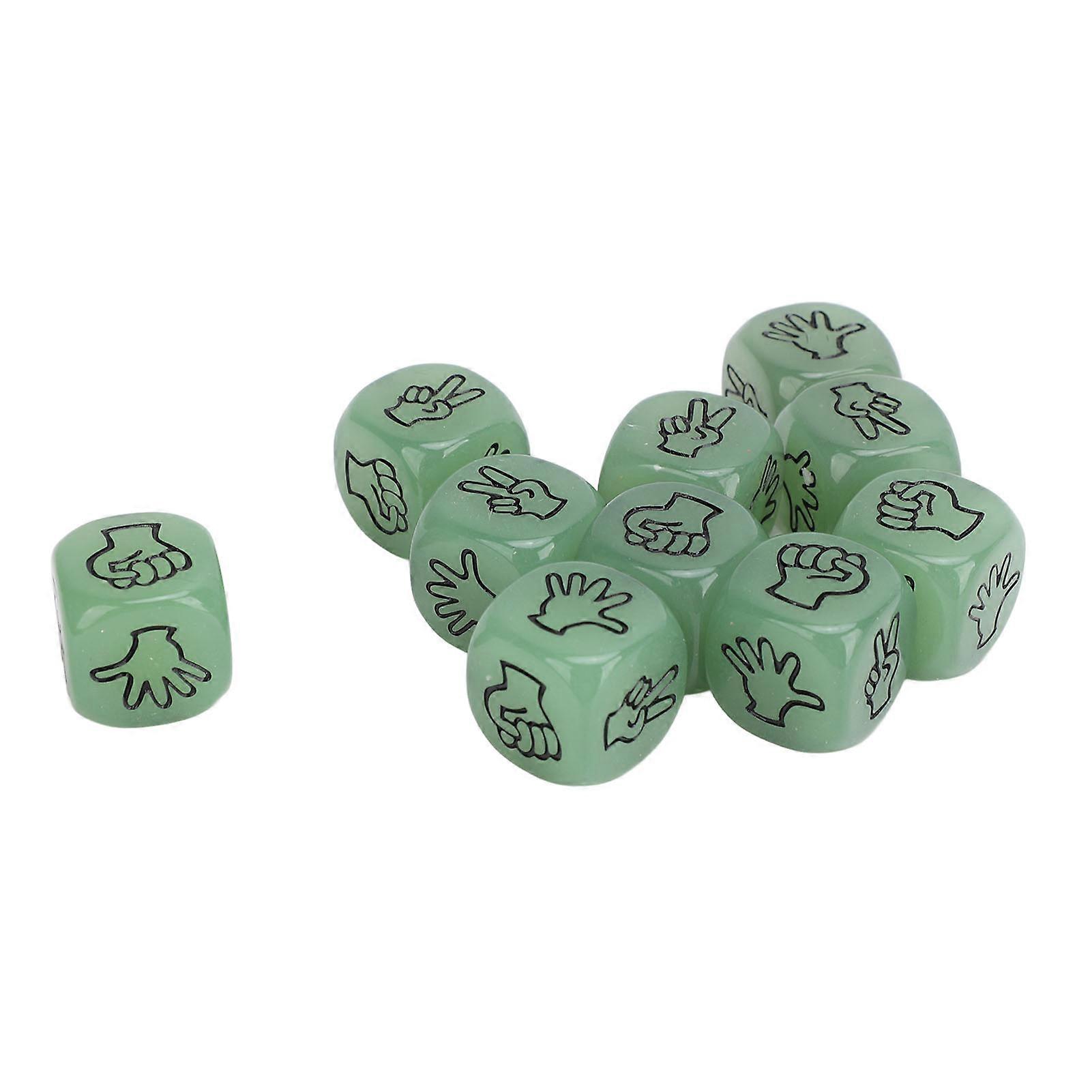 10pcs Finger Guessing Dice Luminous 6 Sided Lightweight Rock Scissors Paper Dice Set for Board Game Green 