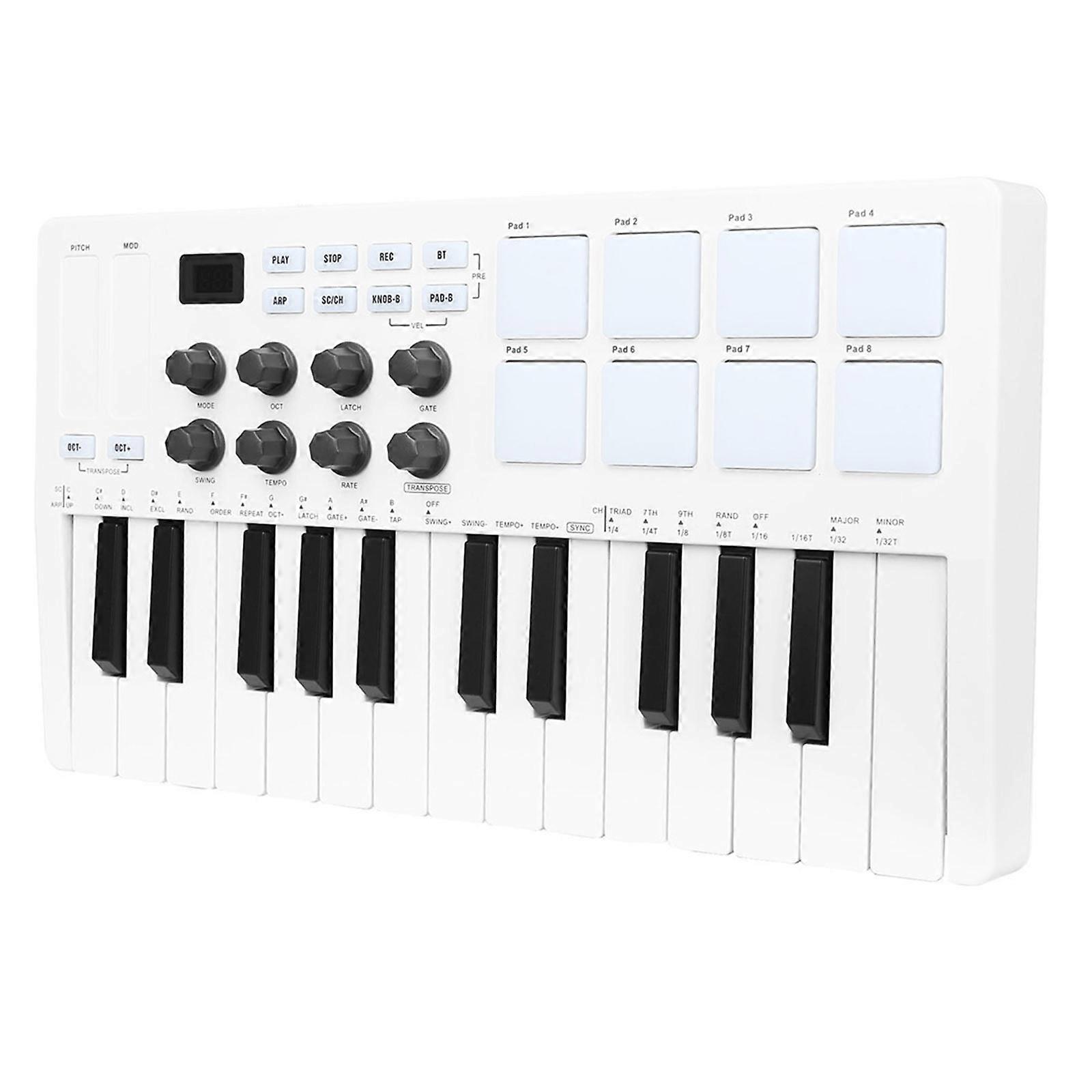 Multifuntional Portable 25 Key MIDI Piano Keyboard Responsive Keys Seamless Integration DJ Performances ABS Texture  White