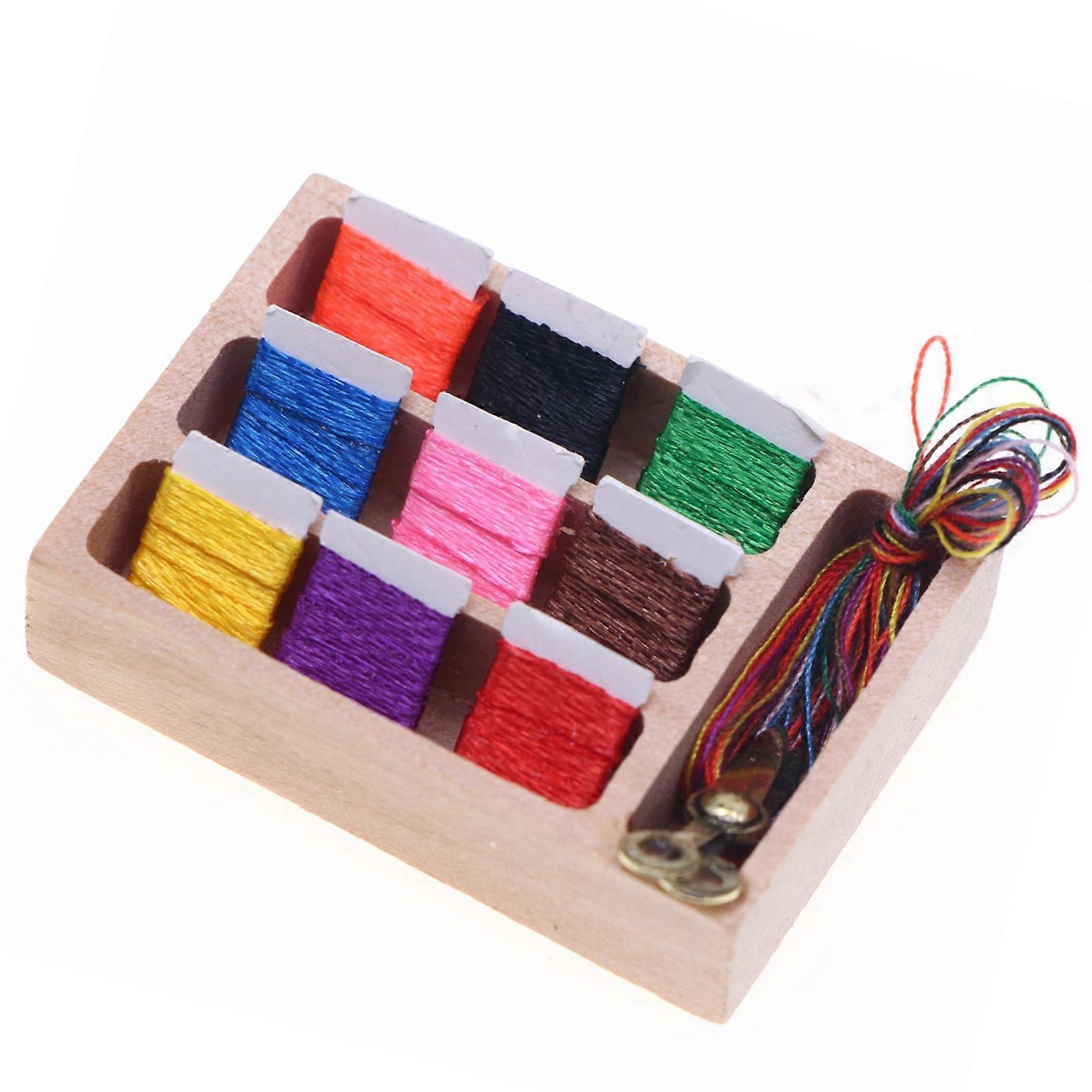 Retro Rectangle Thread Organizer Mini Furniture With Functional Design For Dollhouses Display Multicolor