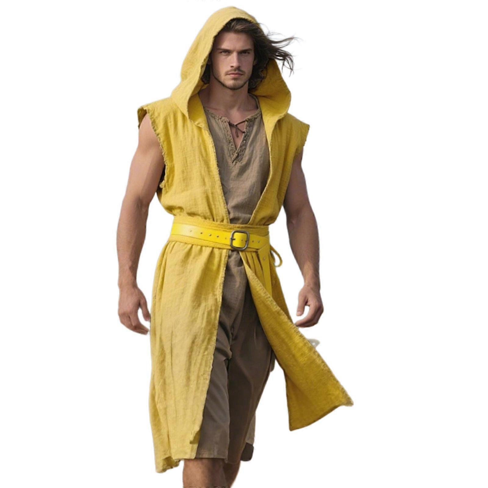 Quick Change Medieval Sleeveless Tunics Costume Top Medieval Themed Outerwear For Stage Performances Role Playing Event  Yellow XL