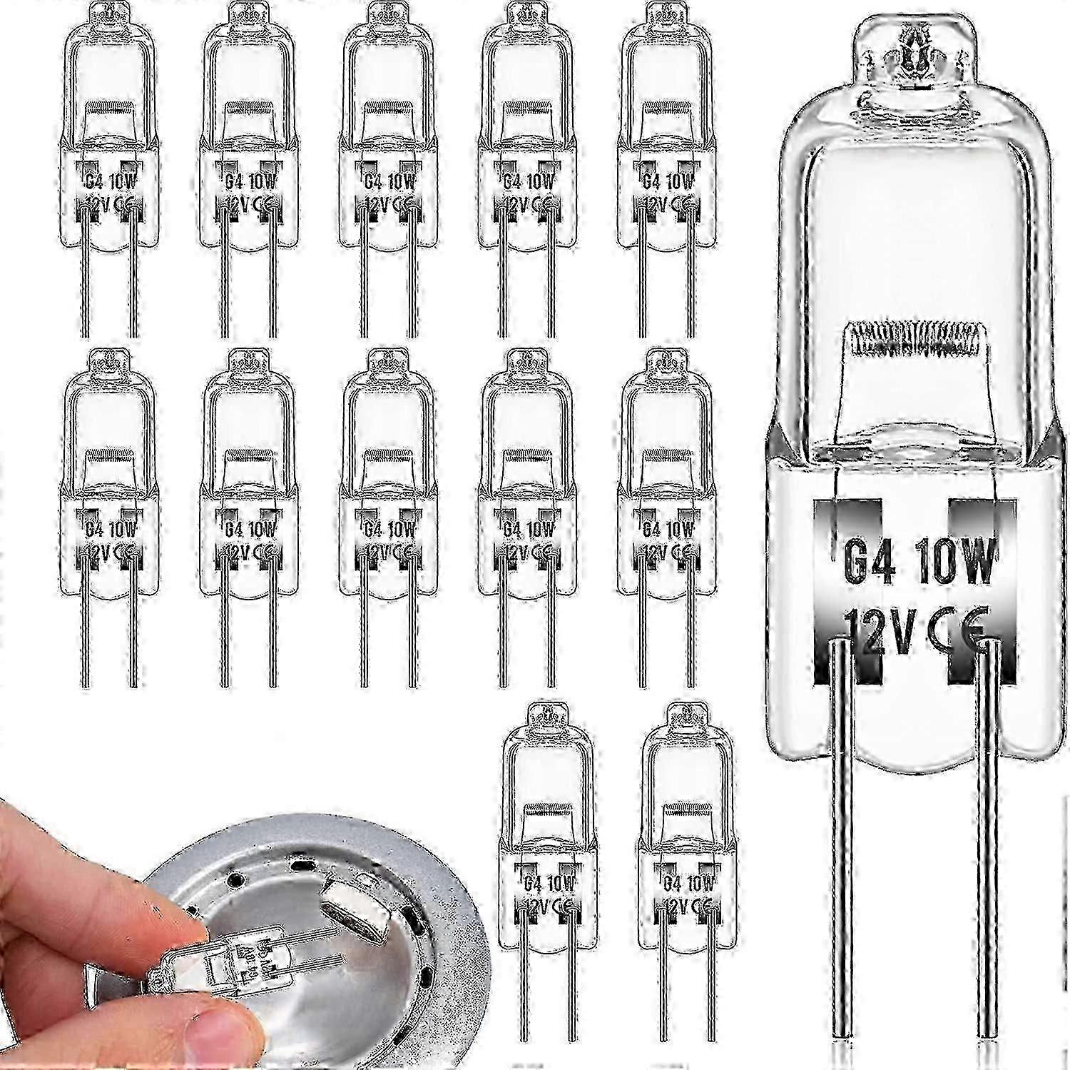 10pcs G4 Halogen Light Bulbs 10W 12V Clear Capsule 2 Pin Lamp Bulb Halogen Pin Base Warm White Dimmable