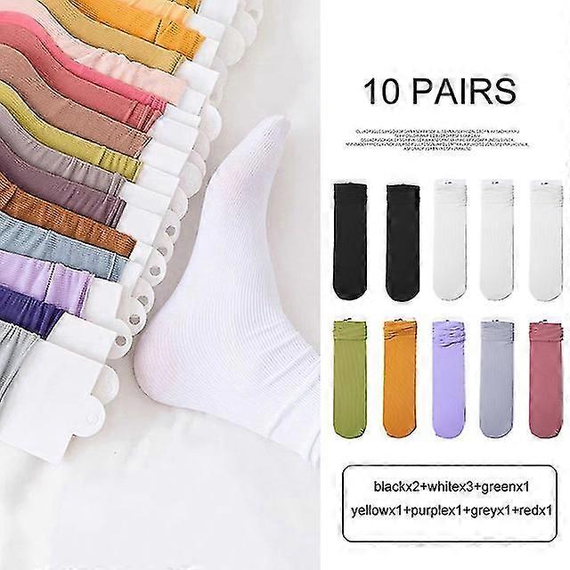 3/10ペア/セット薄いルーズソックス女性女の子春夏ソフト通気性ロングチューブソックス無地ブラックホワイトハイソックスNew-8ペアL、ワンサイズCY