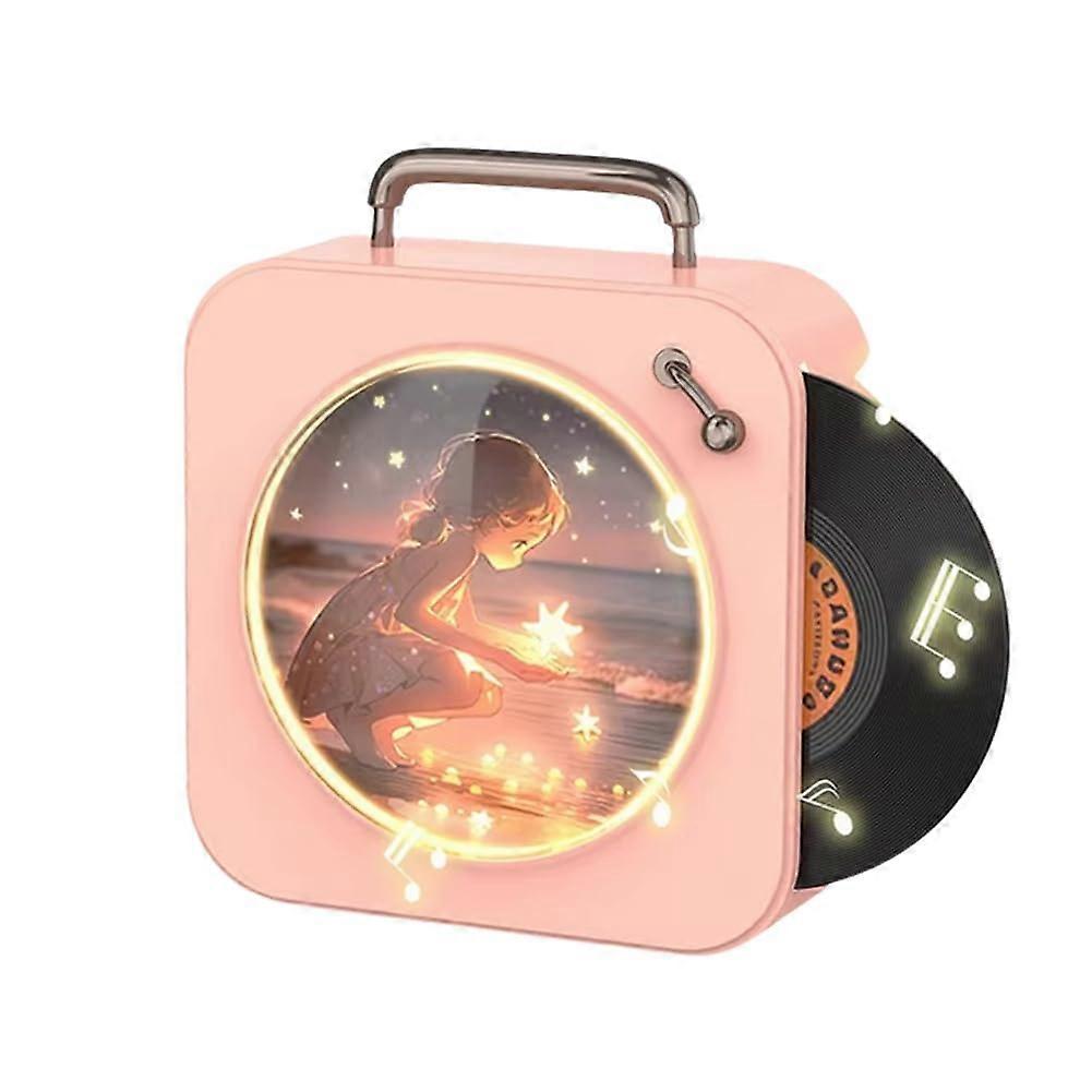 Vintage Bluetooth Player Pink Compact Tabletop Stereo With CD Player Radio Vinyl Record