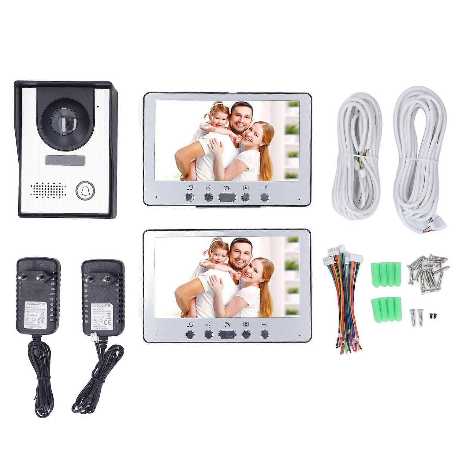 7in Video Doorbell Intercom Kit with 2 Display Waterproof Infrared Night Vision Remote Unlock Video 