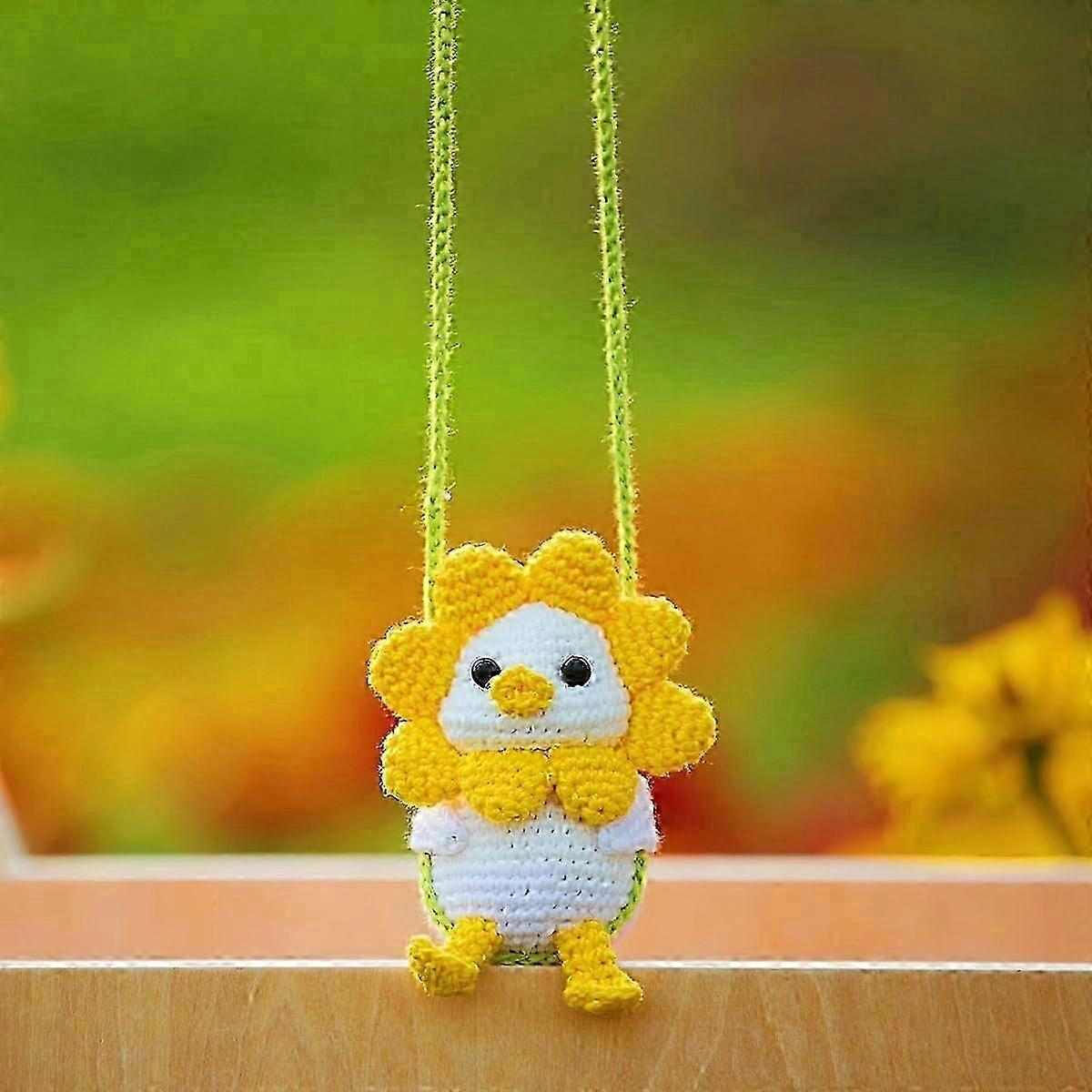 sunflower ducky ornament, accessories for rear view window, handmade hanging car charm, usable as house decoration (Sunflower Swinging Duck Ornament