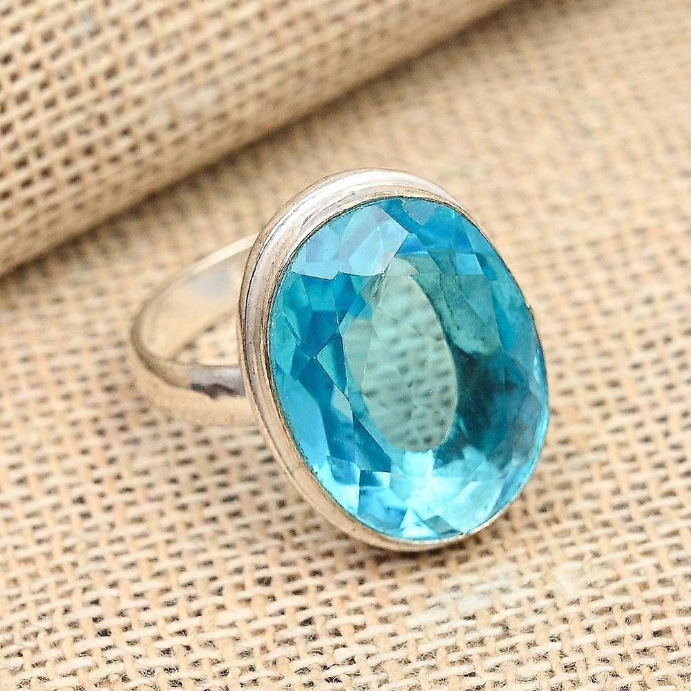 Beautiful Blue Topaz Gemstone Handmade Solid 925 Sterling Silver Ring Jewelry