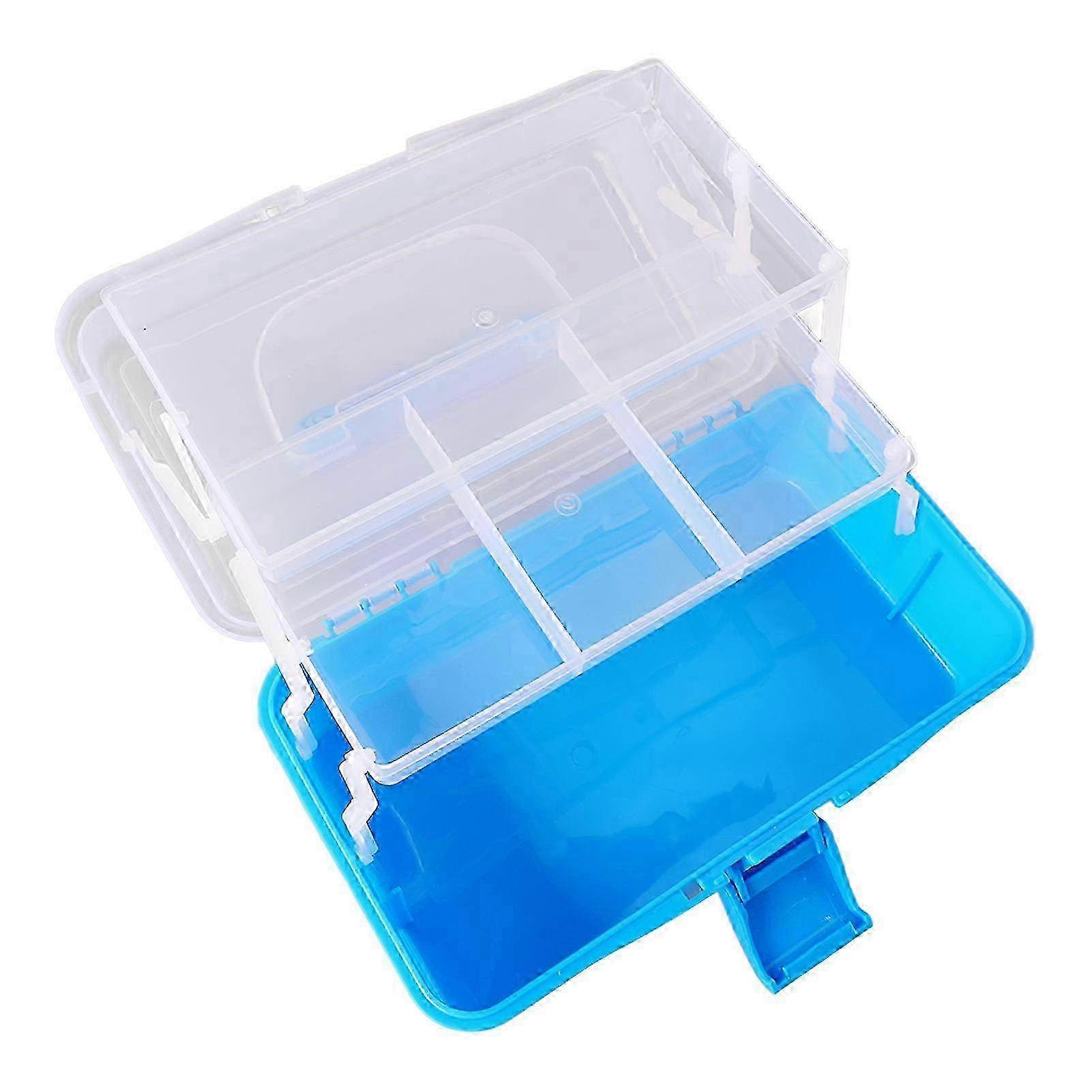 Three Layer Storage Box Plastic Folding Tool Box Portable Handled Multipurpose Organizer for Art Craft Cosmetic Accessories Sky Blue
