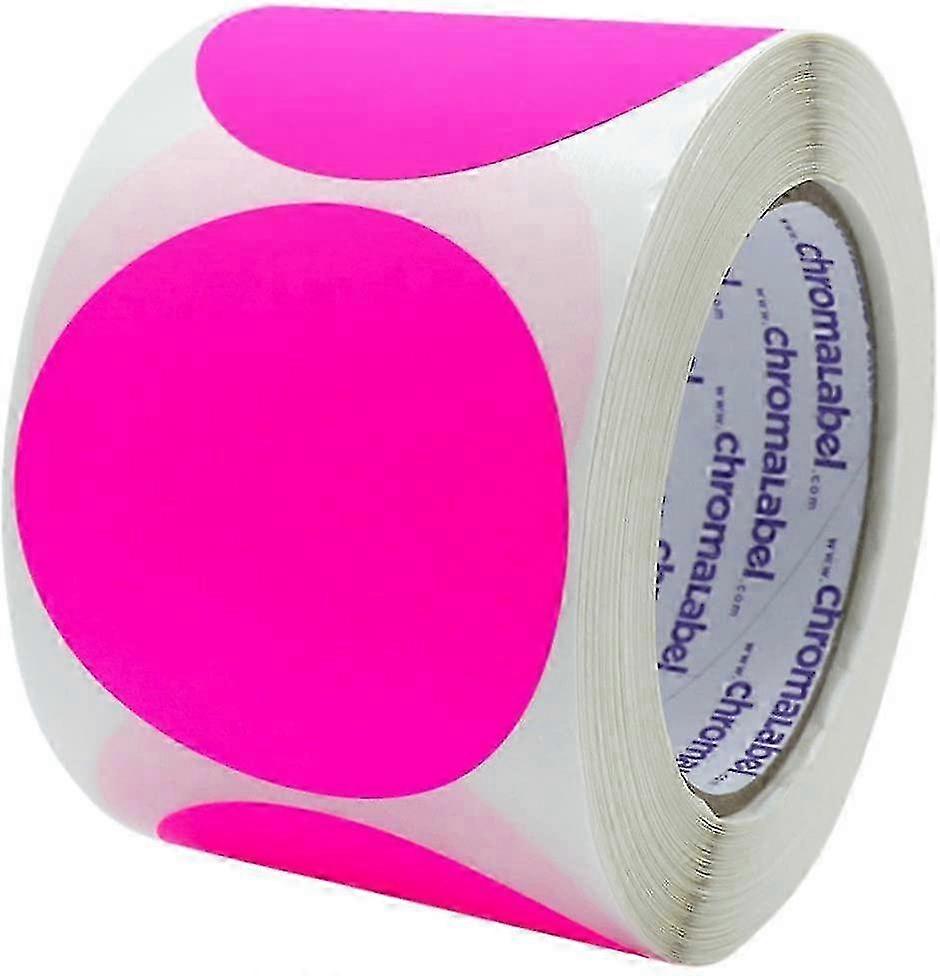 500 Per Roll   Fluorescent Pink Label 2 Inch Round Removable Color-code Dot Stickers