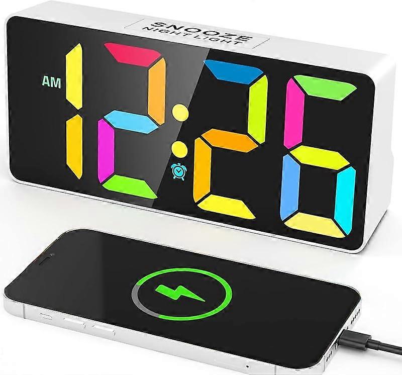 Alarm Clock for Bedroom, 7" Display, Dual Alarms, USB Charger, Night Light, Battery Backup, Adjustable Brightness, Compatible with DST