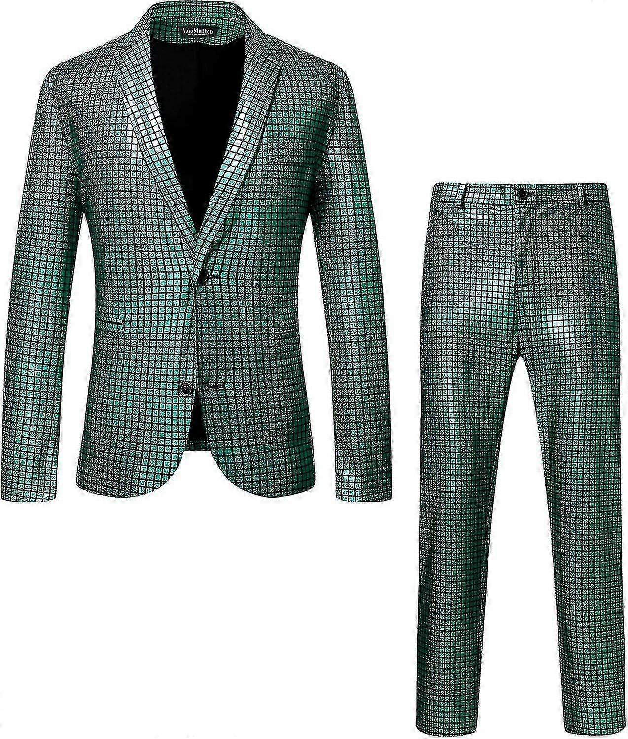 Men's Two Piece Disco Sets Shiny Jacket and Pants Metallic Sequin Suits