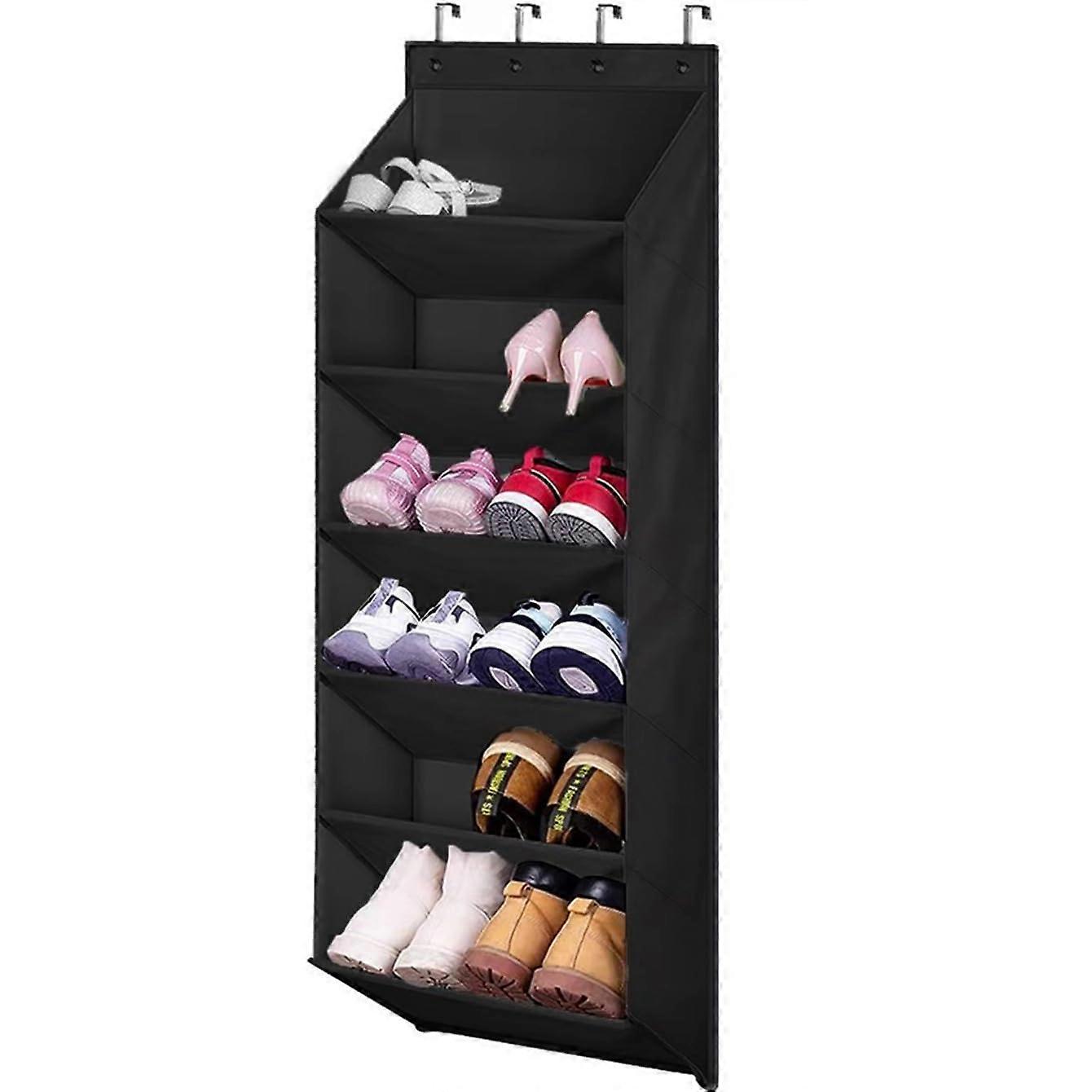 Over the Door Shoe Organizer with 15 Deep Pockets Hooks – Black Hanging Rack for Boots, Closet and Kids Room Storage