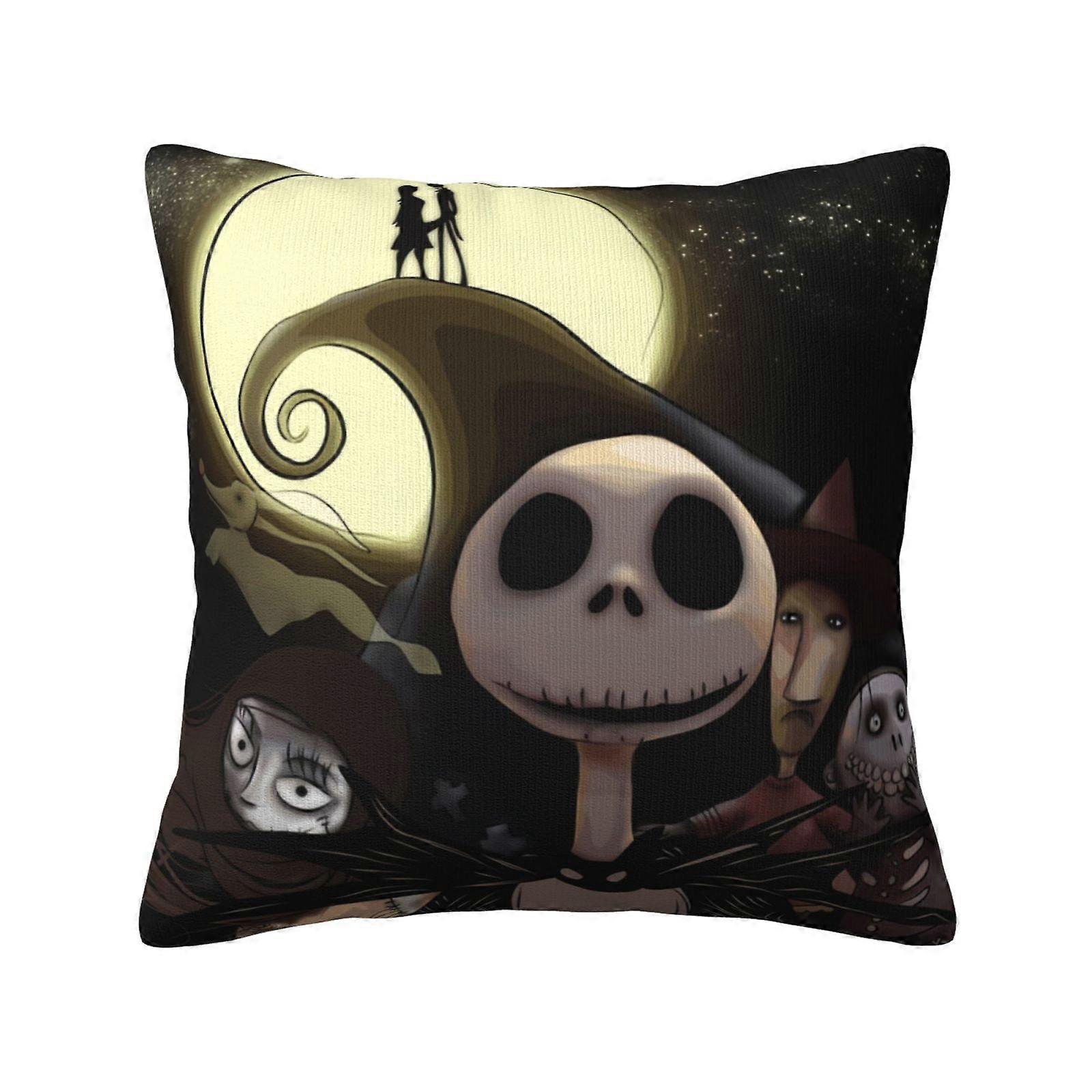 Nightmare Before Christmas Plush Pillow Cases 18x18 inch, Square, Double-Sided, Soft Decor for Bedroom, Car, Sofa, White, Without Insert