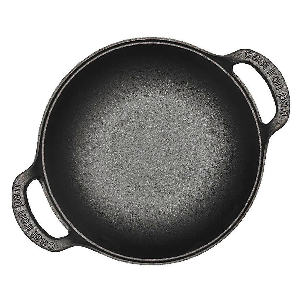 Uncoated Skillet & Dual Handle Flat Bottom Stir Fry Pan Multi-Function Heavy Dutch Soup Pot for Indu