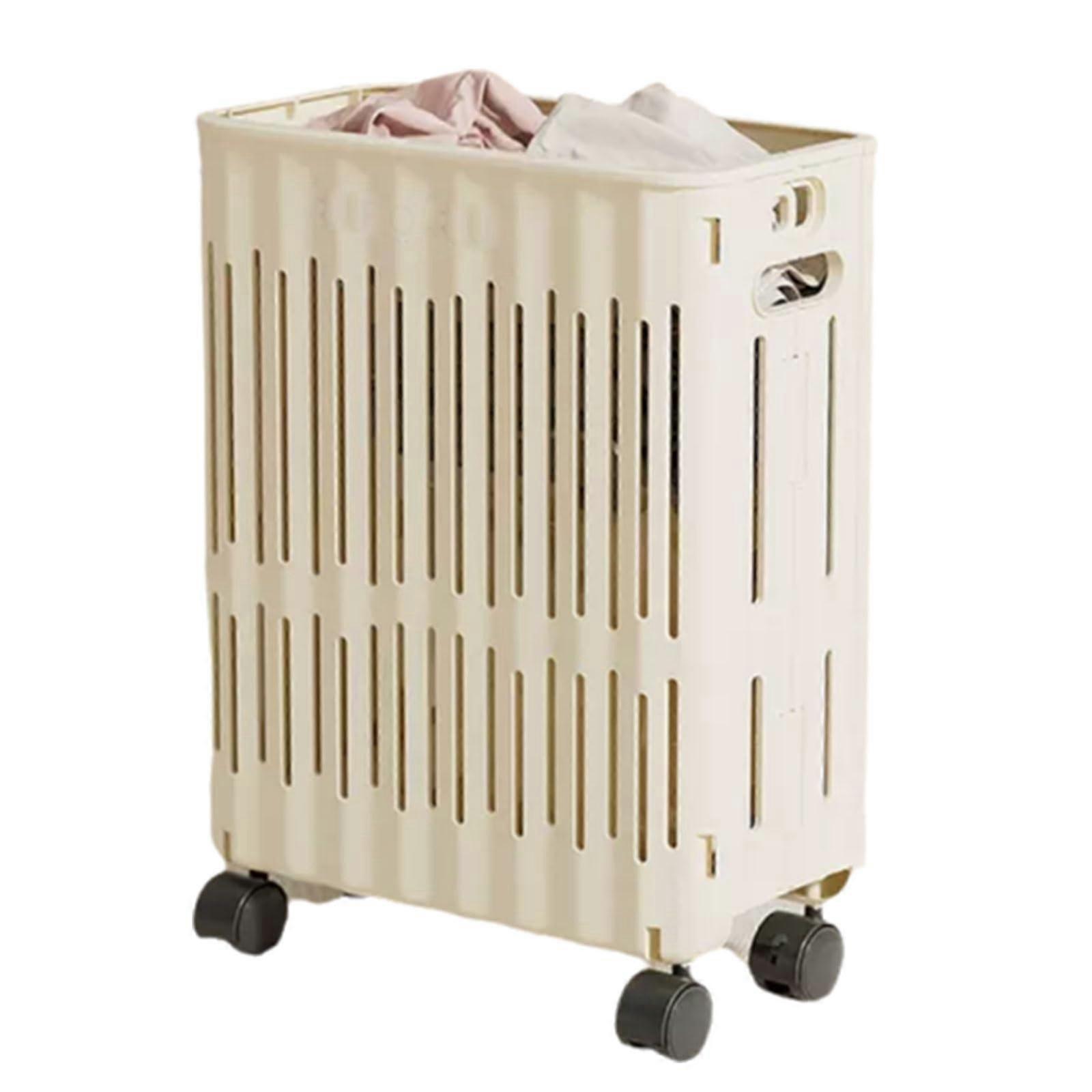 Rolling Laundry Cart with Wheels and Brake, Collapsible PP Basket with Handle for Bedroom (37.5x20.3x50.4cm)