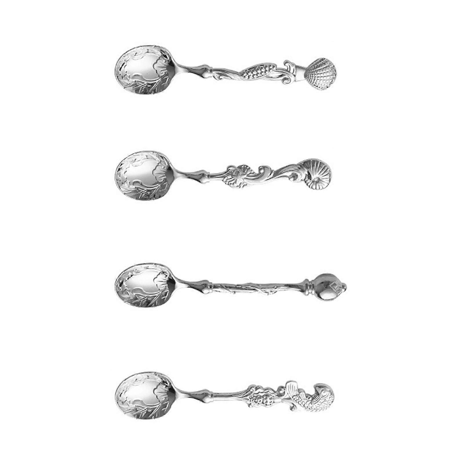 4Pcs Antique Coffee Dessert Spoon Tableware Creative Handle Stirring Spoons Home Kitchen Tool Star Teaspoon  Silver