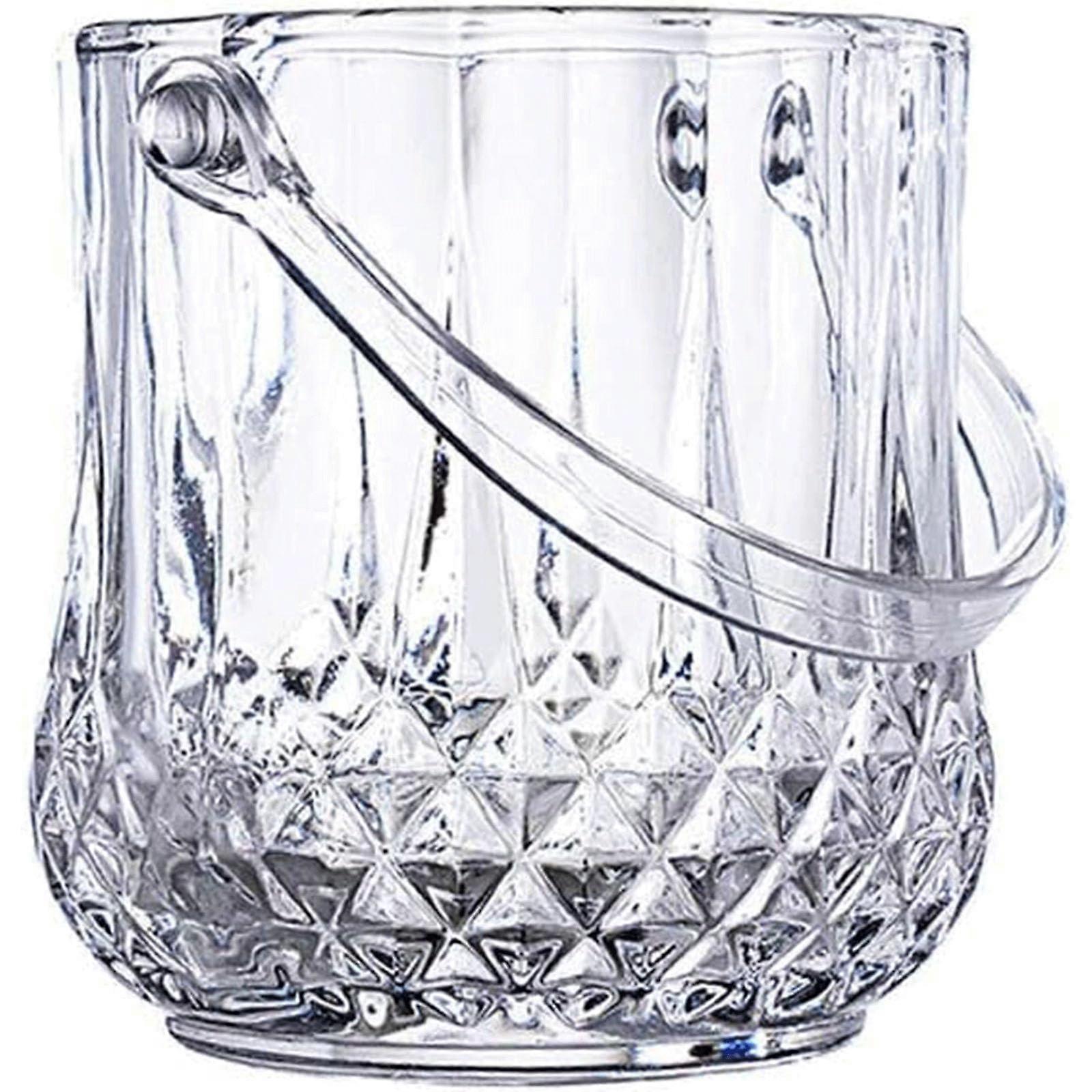 Clear Glass Ice Bucket with Carry Handle for Wine Champagne Beer Party Bar Drinks Storage