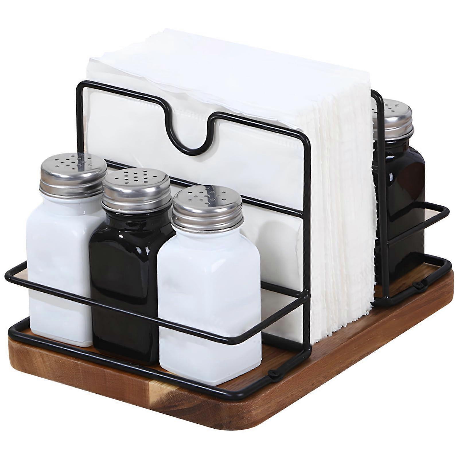Rotating Napkin Holder for Table with 360° Smooth Rotation, Dual Compartment Kitchen Countertop Organizer