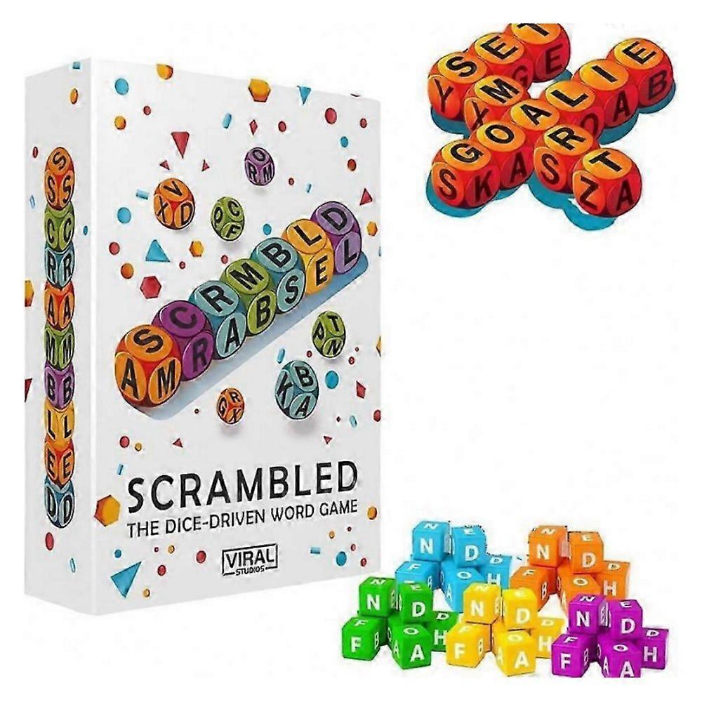 Scrambled Dice Word Game - Family Party Spelling Challenge Fast-Paced Board Game for 1-5 Players