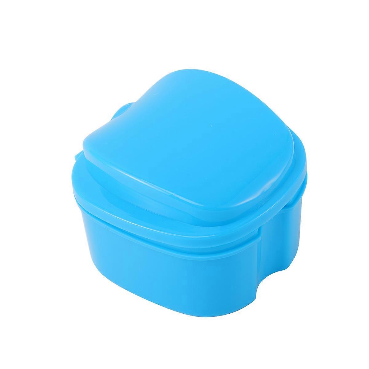 Denture Bath Box Case Dental Orthodontic False Storage Case Box with Strainer (Skyblue)