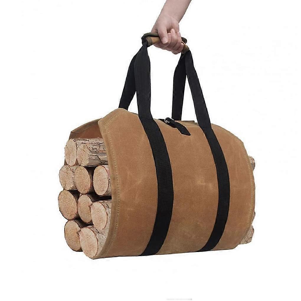 Large Canvas Firewood Carrier Tote Bag with Foldable Design for Fireplace, Camping and Home Use