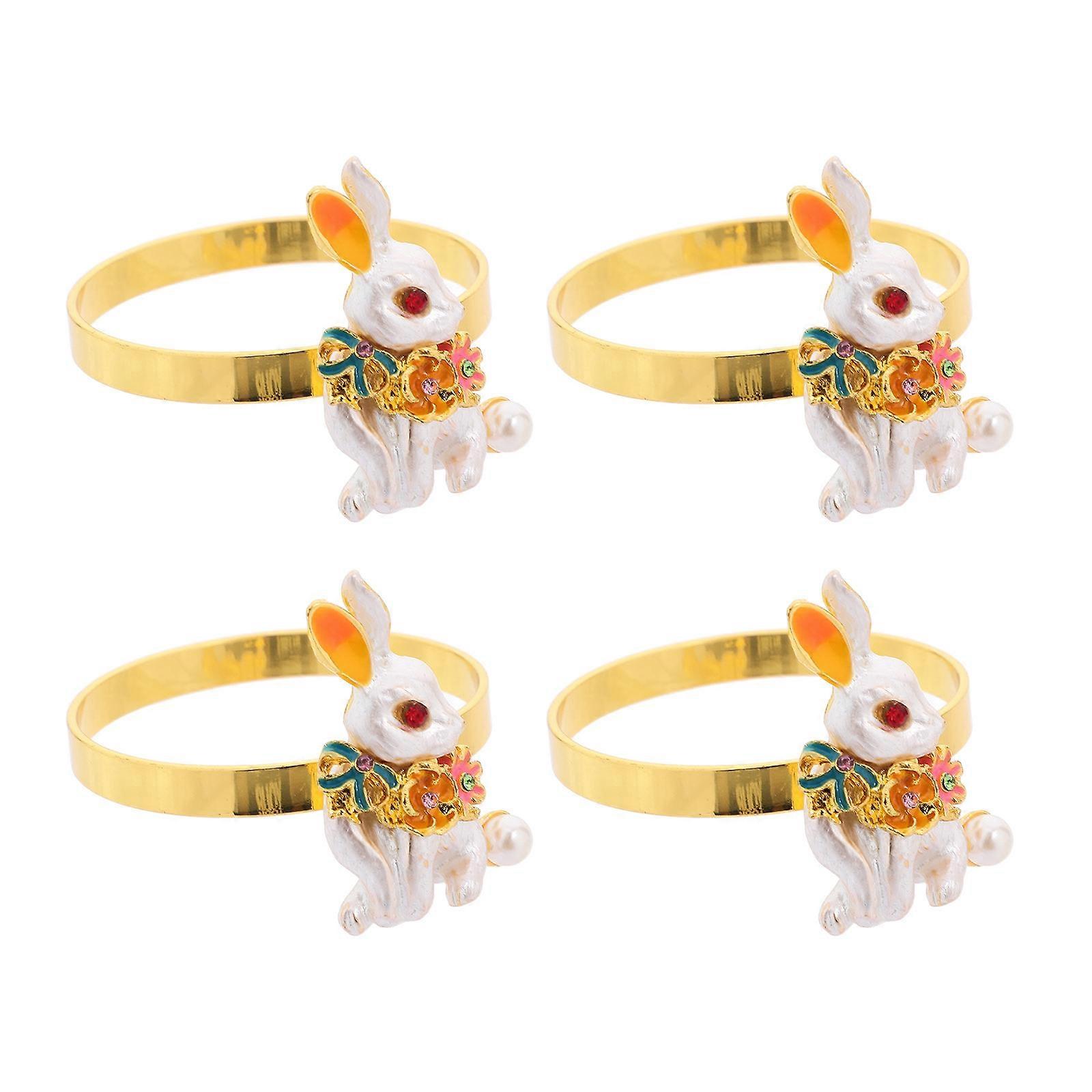 Alloy Easter Bunny Napkin Rings for Easter Party Dining 4Pcs Set