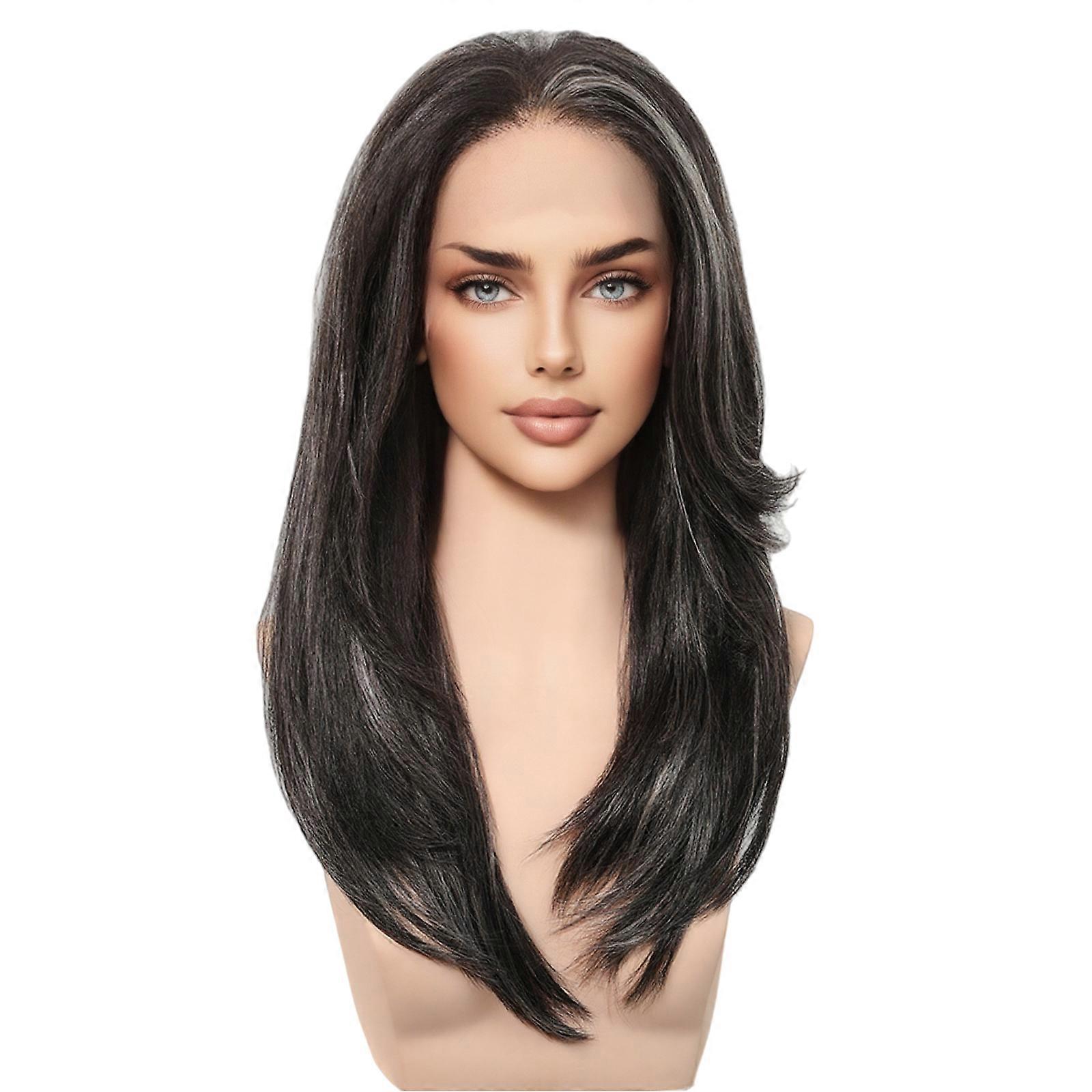 Black with Highlights 13x6 Free Parting Natural Wig for Women – Versatile Heat-Resistant Synthetic Lace Front Wig with Realistic Texture