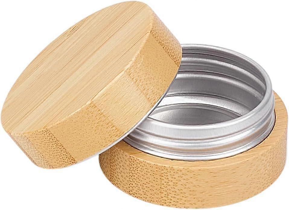 0.5oz Empty Refillable Cosmetic Jars with Bamboo Shell Aluminum Tin Jar with Screw Cap Smooth Wooden Cream Container Empty Sample Jar for Travel Stora
